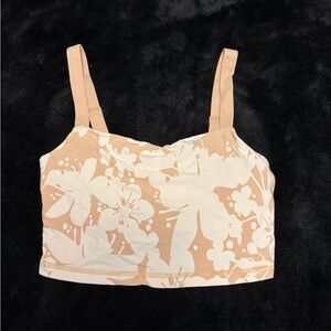 Aerie Floral Cream and Tan Tank Top